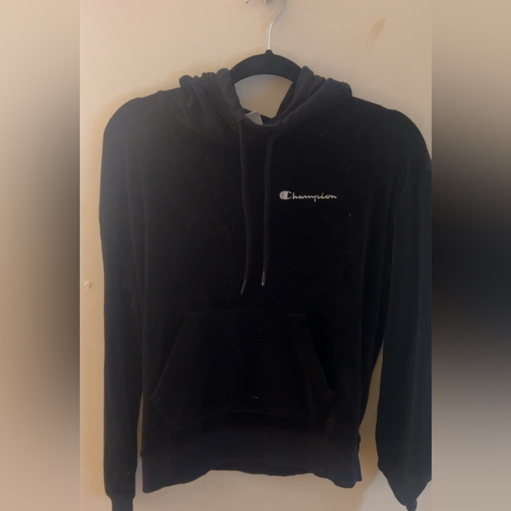 Champion Black Pullover Hoodie with Embroidered Script